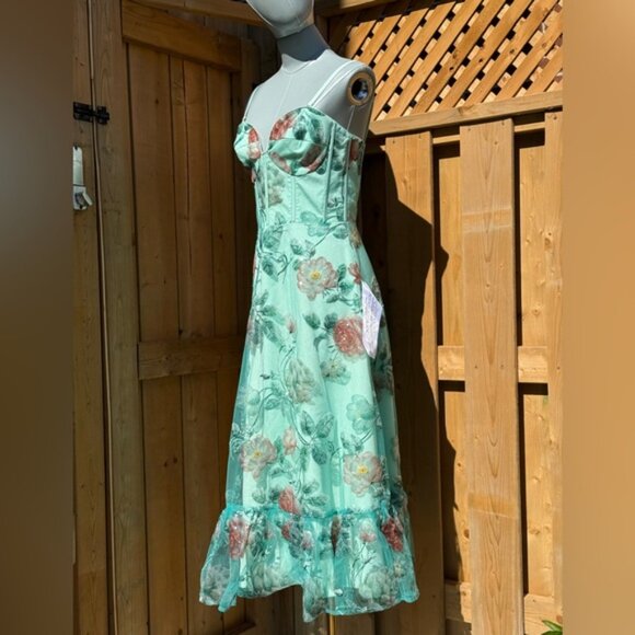 🆕 DRESS THE POPULATION 🧿 NWOT Lauren Floral Sequin Midi Dress, Sage - Sz S - Picture 4 of 15